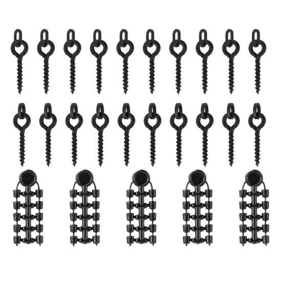 70Pcs/Set Carp Fishing Accessories Set with Storage Box Portable Round Oval Ring Screws Swivels Black Blocking Beans Carp Fishing Gear Equipment Kit