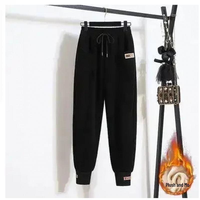 Women's Gray Fleece-Lined Sweatpants 2025: Loose, Versatile Autumn/Winter Joggers - Trendy Harem Style Casual Pants.