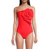 Women Monokini Bandeau Sleeveless 3D Flower Decor One-piece Bikini Solid Color Backless Quick Drying Swimwear