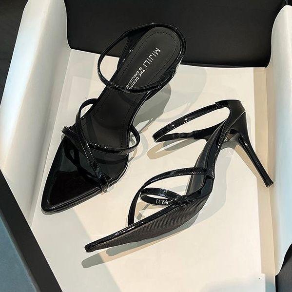 Eleganti Sandali Rossi e Neri con Tacco Alto e Punta Aperta per Scarpe Estive da Donna