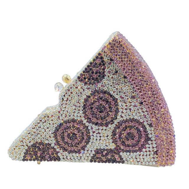 

Boutique De FGG Pizza Shape Watermelon Women Crystal Evening Purses and Handbags Luxury Designer Formal Rhinestone Clutch Bag Mini Size