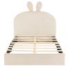 Rabbit Headboard Upholstered Bed, Children's Bed with Wooden Slats, Single Bed, Velvet, Beige, 90x200cm