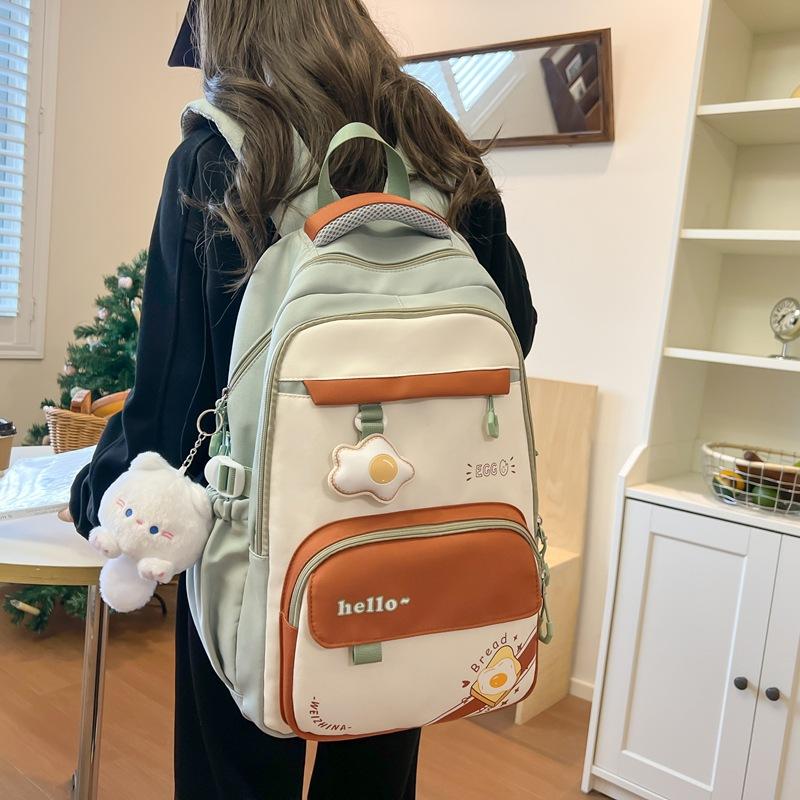 Large Capacity Junior High School Schoolbag Women's Color Contrast Backpack