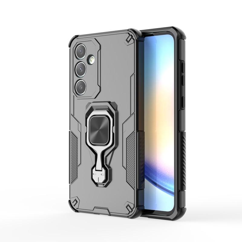 

For Samsung Galaxy A35 5G Phone Case WANLONFENG PC TPU Back Cover Kickstand with Tempered Glass Green