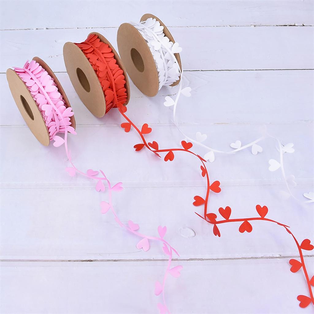Set Of 3 Colorful Silk Ribbons for Gift Wrapping Love Heart Embossing Polyester Ribbon Wedding Party Decoration