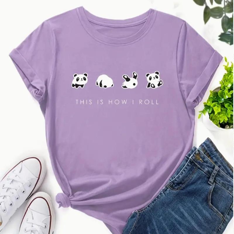 Cartoon Print Crew Neck T-shirt Casual Loose Short Sleeve Fashion Summer T-Shirts Tops Women's Clothing