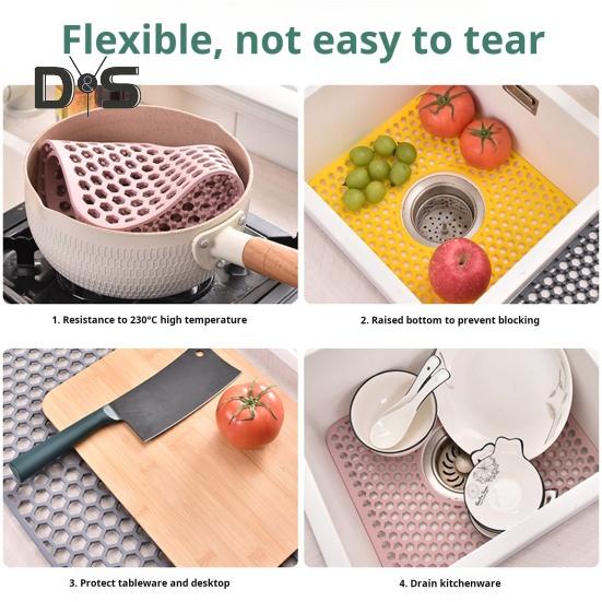 Silicone Sink Mat with Center Drain Heat-Resistant Flexible Non-Slip Design Easy To Clean Reusable Sink Protector Mat
