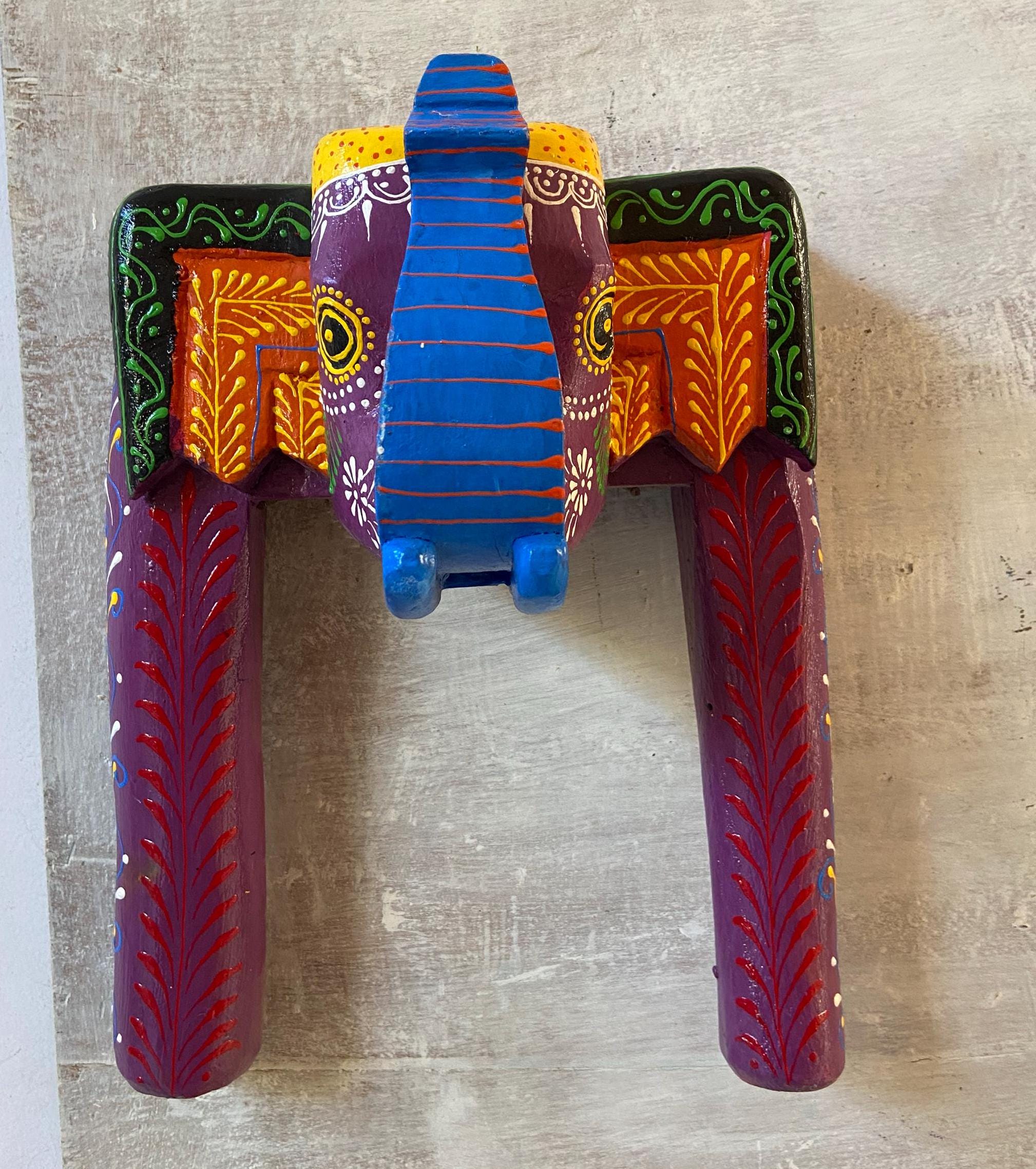 

Hand-Painted Wooden Elephant Head Wall Hanging: Colorful Ethnic Decor 16” X 8” X 24” (l x w x h) різнокольоровий