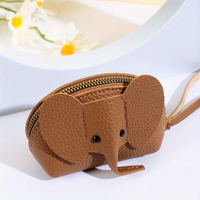 Cute Elephant 1pc Coin Purse with Wrist Strap Artificial Leather Zippered Pouch, Large Capacity Storage for Coins, Lipstick, Bank Cards Key Organizer