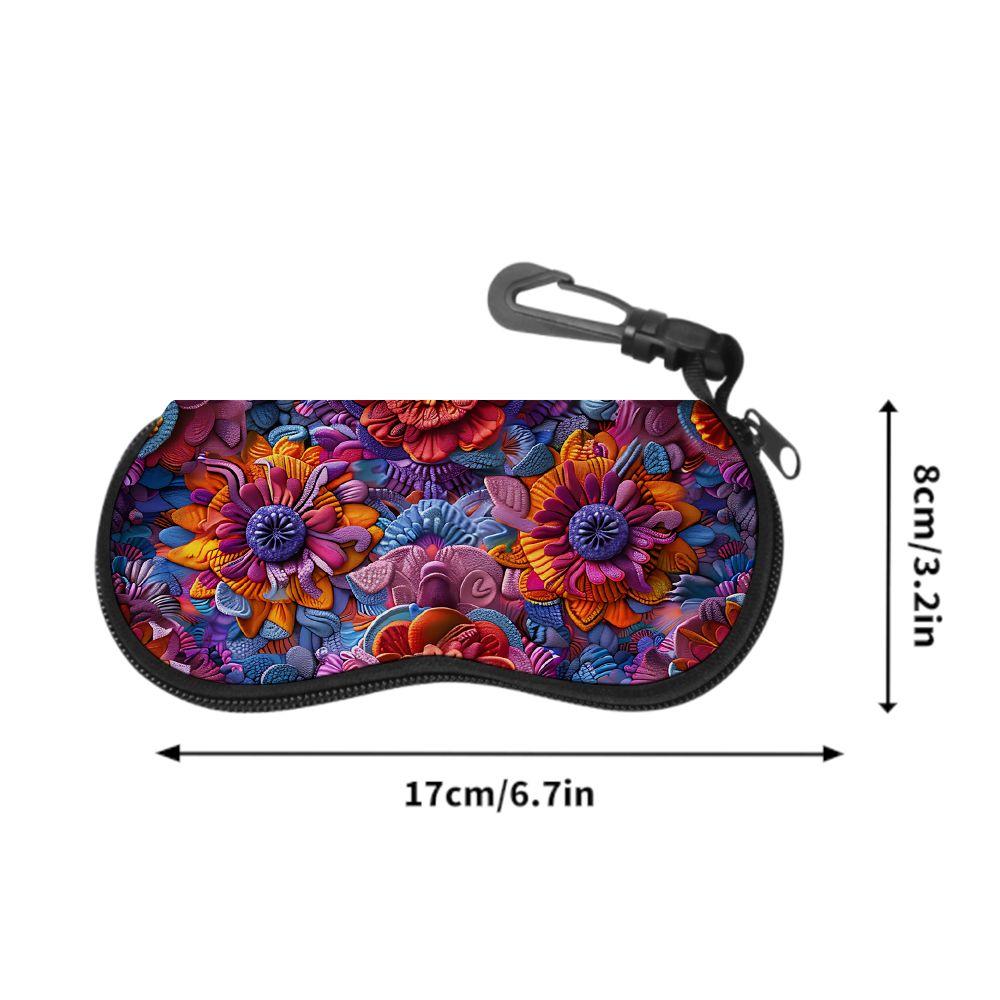 2D-Boho Floral Pattern Protective Sunglasses Case, Vibrant 3D Flower Print Eyeglasses Holder, Stylish Travel Eyewear Storage Box for Women Gift