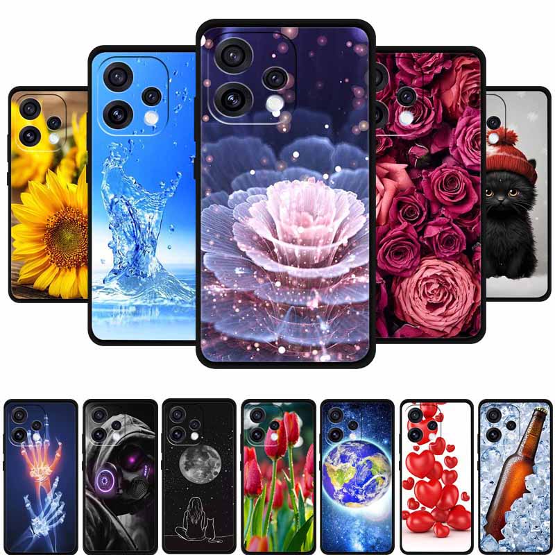 Case For Oppo Reno 15C 5G Colorful Flowers Black Soft Silicone TPU Phone Cases For Oppo Reno15 5G Shells Protection Bumper Funda