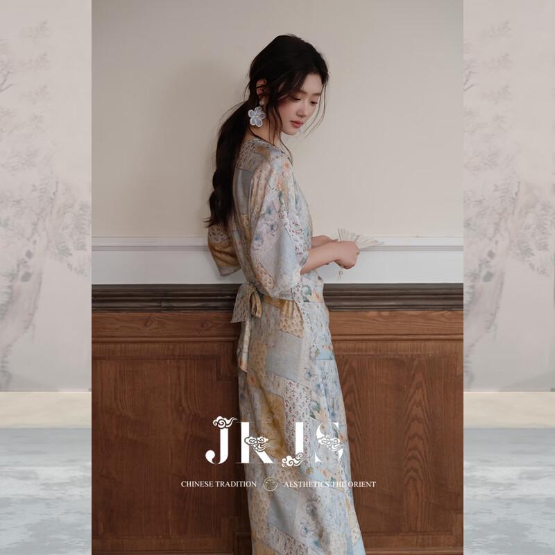 JK&JS Cloud Brocade Floral New Chinese Style Midi Dress