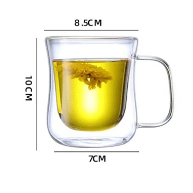 High Borosilicate Glass Cups Heat-Resistant Double Wall Drinking Glasses with Handle Transparent Juice Insulated Coffee Tea Cup