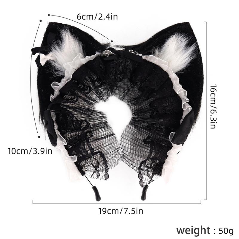 Furry Animal Ear Headbands With Anime Bows Hairband Accessory For Cosplays Costume Parties Halloween Event