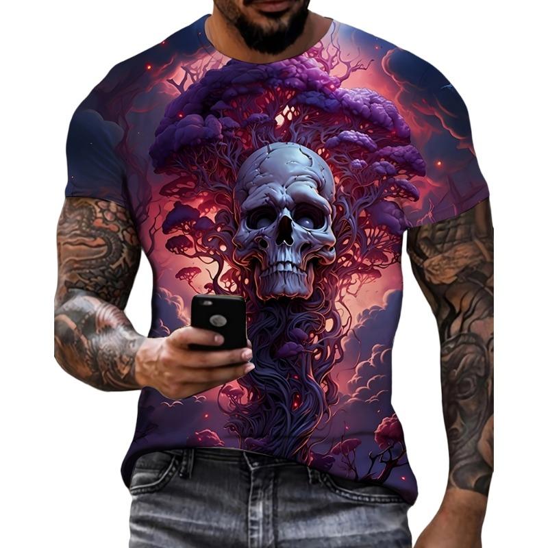 Vintage Ethnic Style Pattern Printed Men's T-Shirt Outdoor Casual Round Neck Short-Sleeved Tops Street Male Oversized Clothing