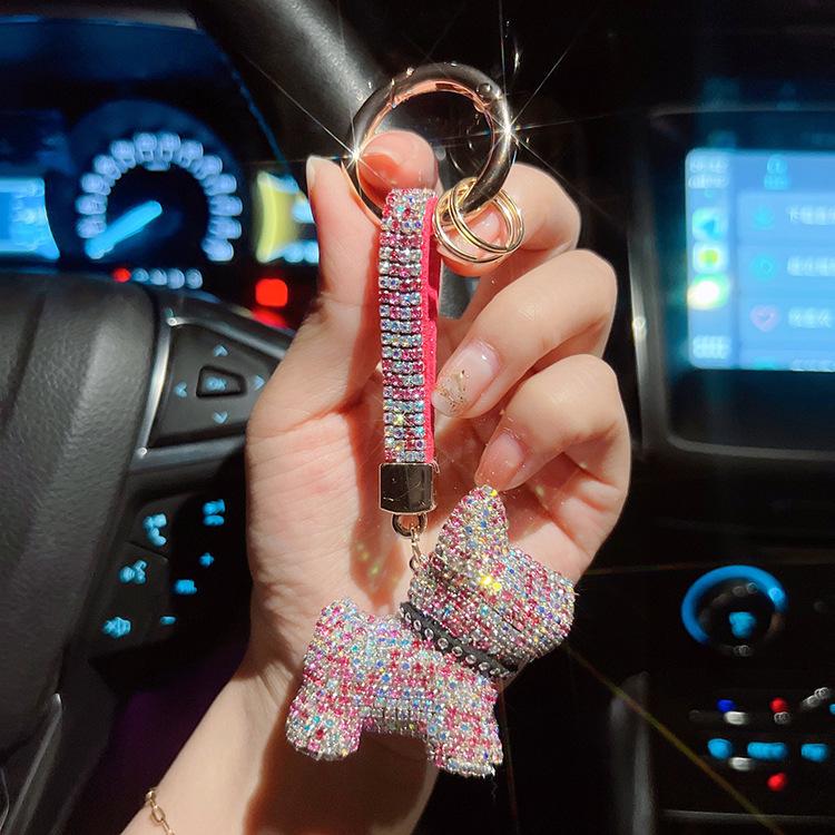 New Diamond Bulldog Puppy Keychain: Cute & Exquisite Charm for Keys or Bags
