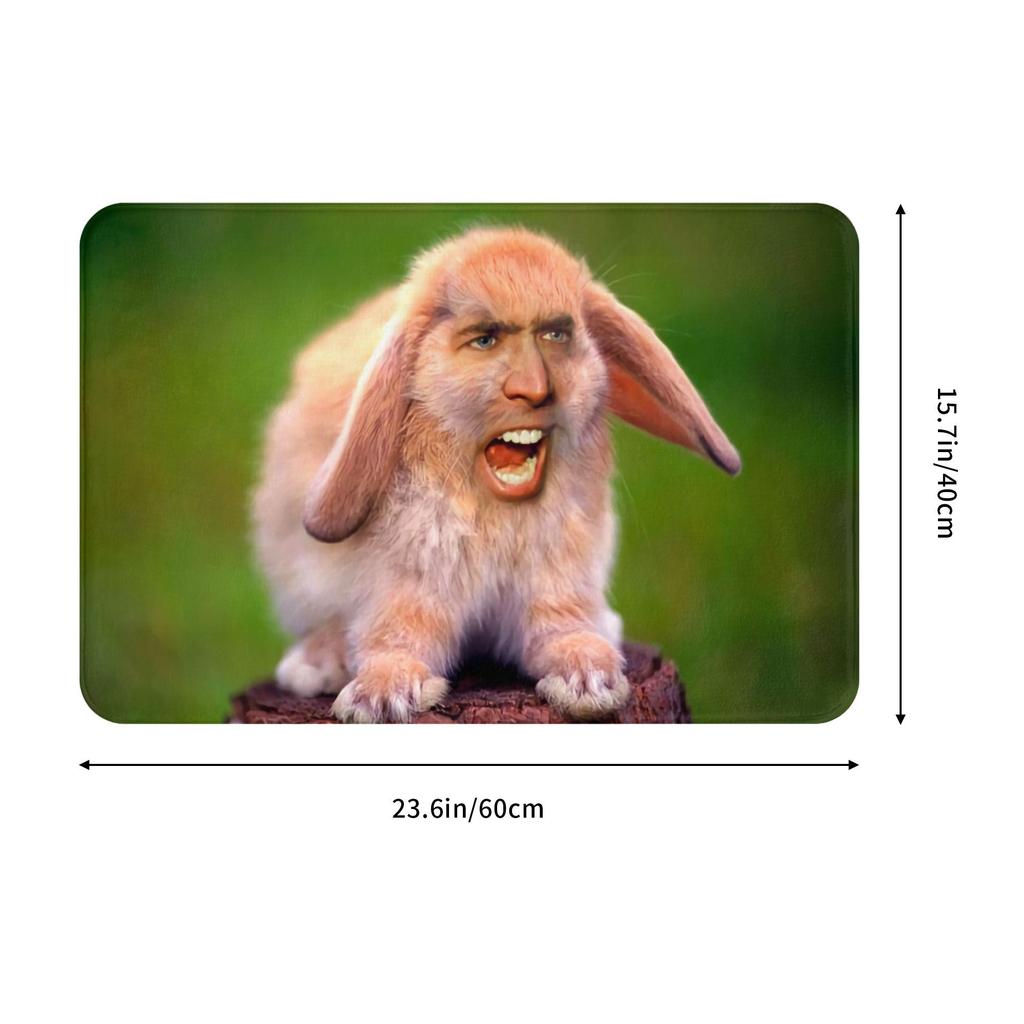 Tappetino Divertente con Meme di Coniglio Nicolas Cage Antiscivolo Tappeto per Bagno Cucina Porta WC Ingresso Tappeto