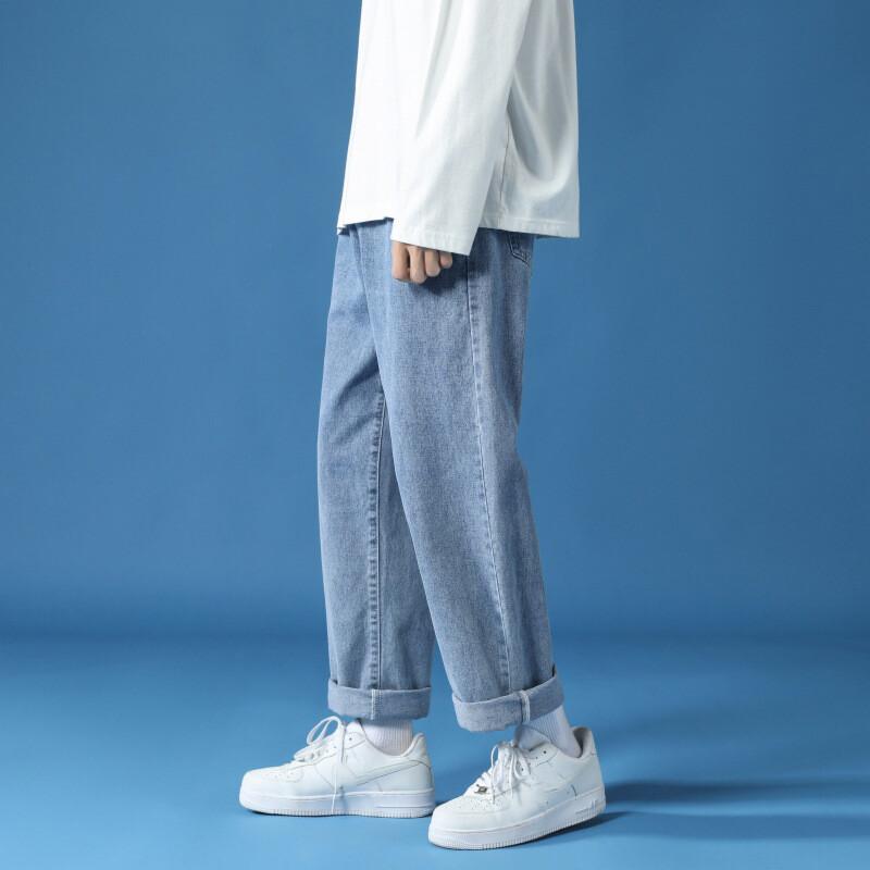 Men Korean Fashion Jeans Streetwear Hip Hop Baggy Denim Trousers Straight Wide Leg Pants