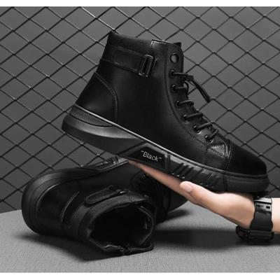 Men's Motorcycle Boots Comfortable Platform Boots Men's Outdoor High Top Leather Boots Fashion Comfortable Waterproof Men Shoes