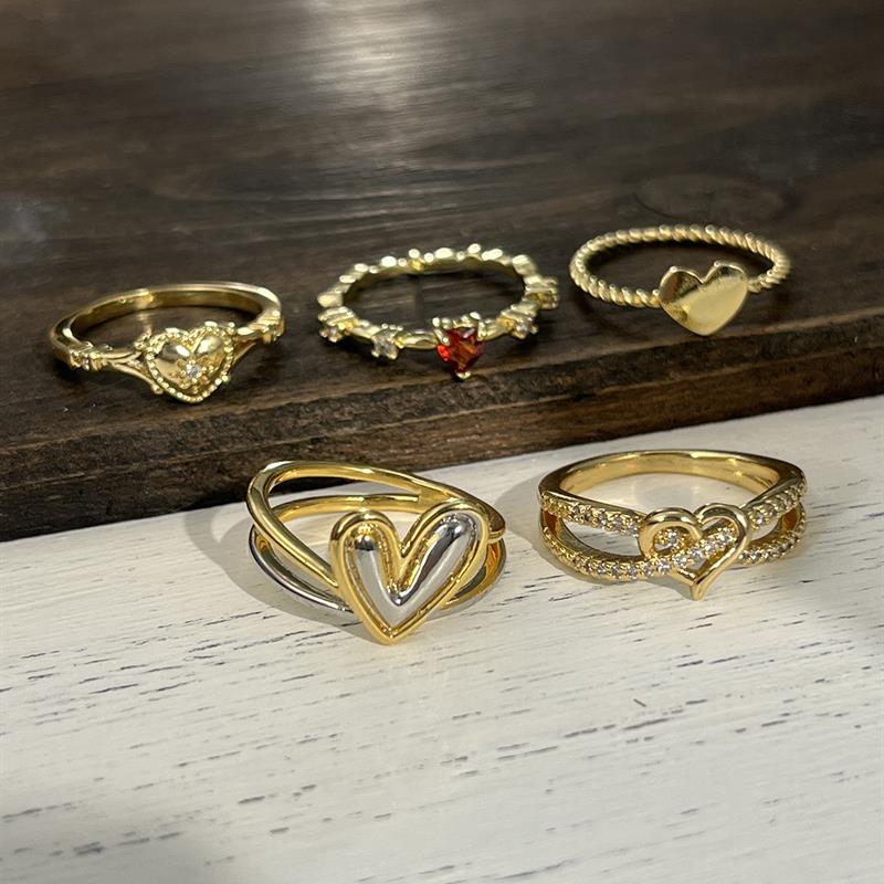 Huitan Gold Color Cross Heart Ring for Women Romantic Wedding Engagement Bridal Promise Accessories Red CZ Elegant Chic Jewelry