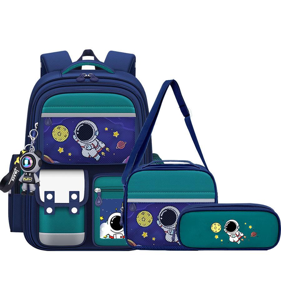 Astronaut Elementary School Three Piece Backpack, New Spine Protection Backpack for Boys and Girls in Grades 1-6