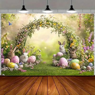VIKAMA Easter Forest Spring Celebration Party Theme Cute Cartoon Photography Background Banner Wall Decoration