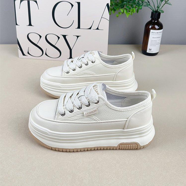 

Кожаные белые туфли женские весна 2024 новые туфли маффины корейская версия универсальные дышащие повседневные туфли на толстой подошве 40