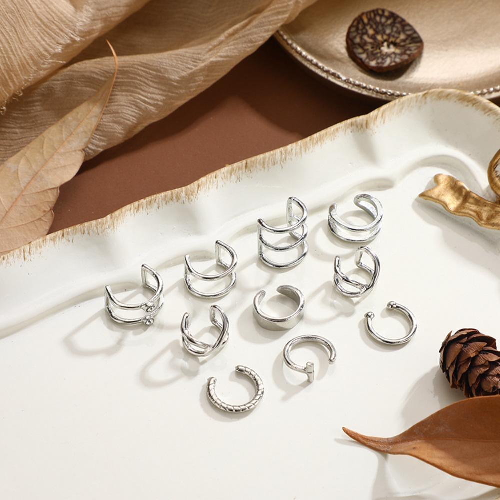 Einfache Ohrringe Mode U-Ring Diamant Kreuz 10-teiliges Set Ohrclips