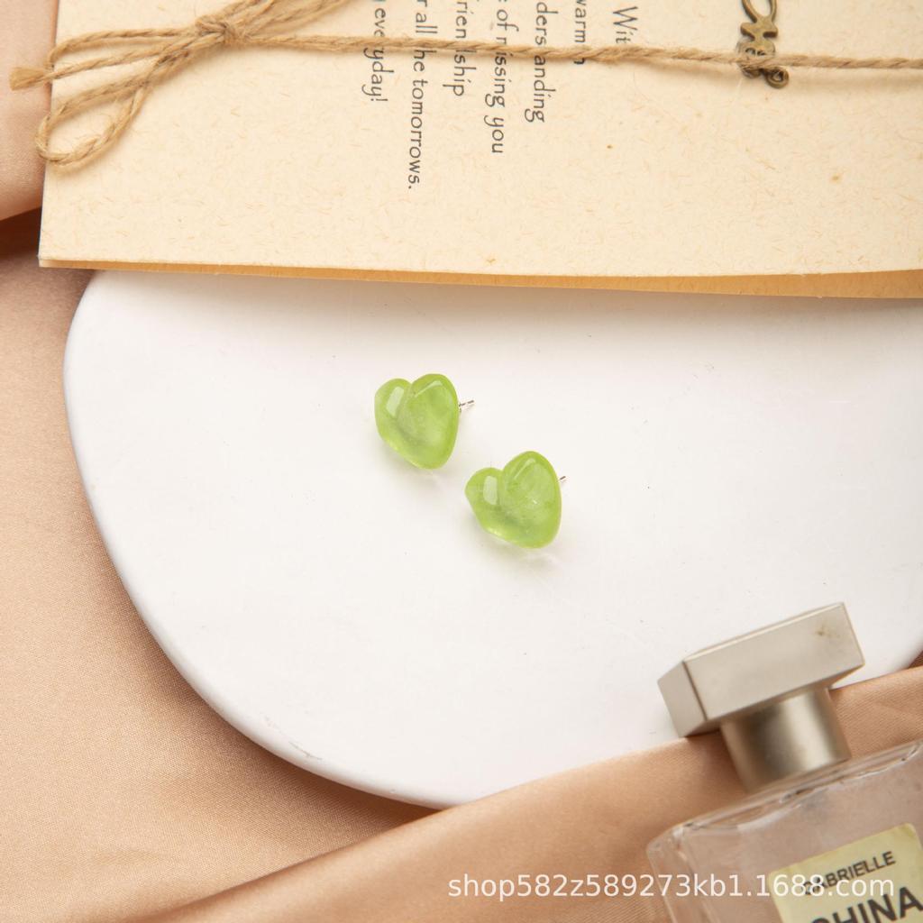 Peach Heart Stud Earrings - Japanese & Korean Style, Sweet Water Wave Texture, Candy Color