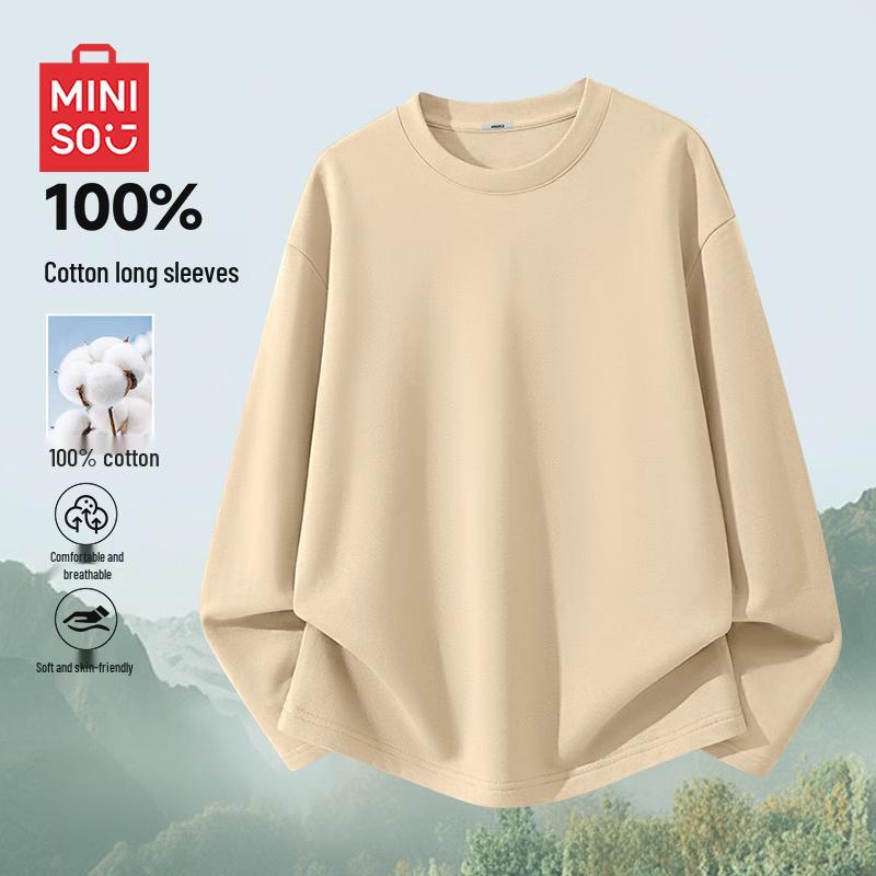 MINISO Тяжелая футболка с длинным рукавом из чистого хлопка L