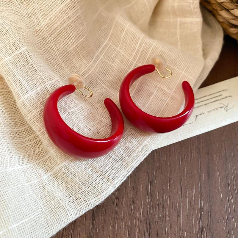 Silver Needle New Year's Red Zircon Geometric Earrings Retro Fashion Temperament Versatile Earrings Light Luxury Premium Earrings Women