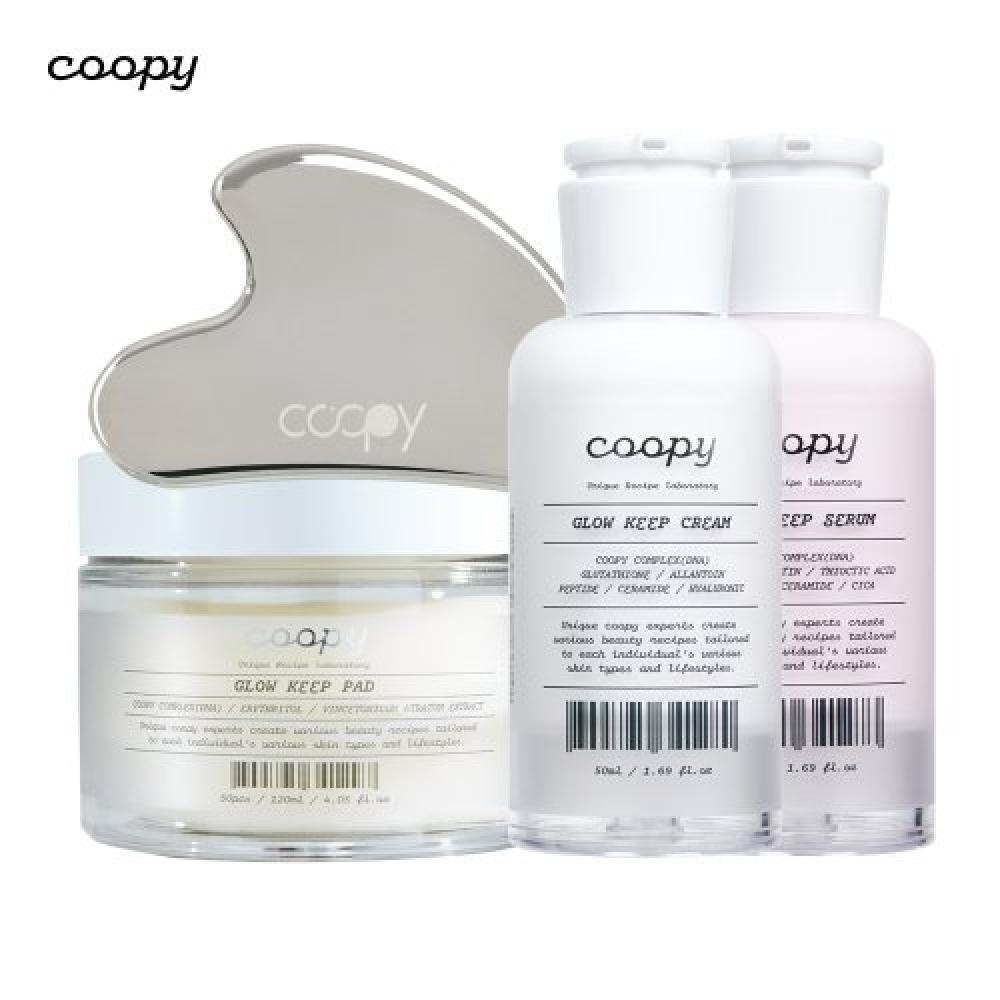 Coopy Glow Keep Water Light Set Cream+serum+pad 120ml 50pcs+heart Steel Gua Sha FREE