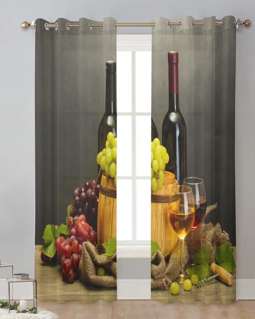 Grape Wine Fruit Leaves Rag Sheer Curtains for Living Room Decoration Window Curtains for Kitchen Tulle Voile Organza Curtains