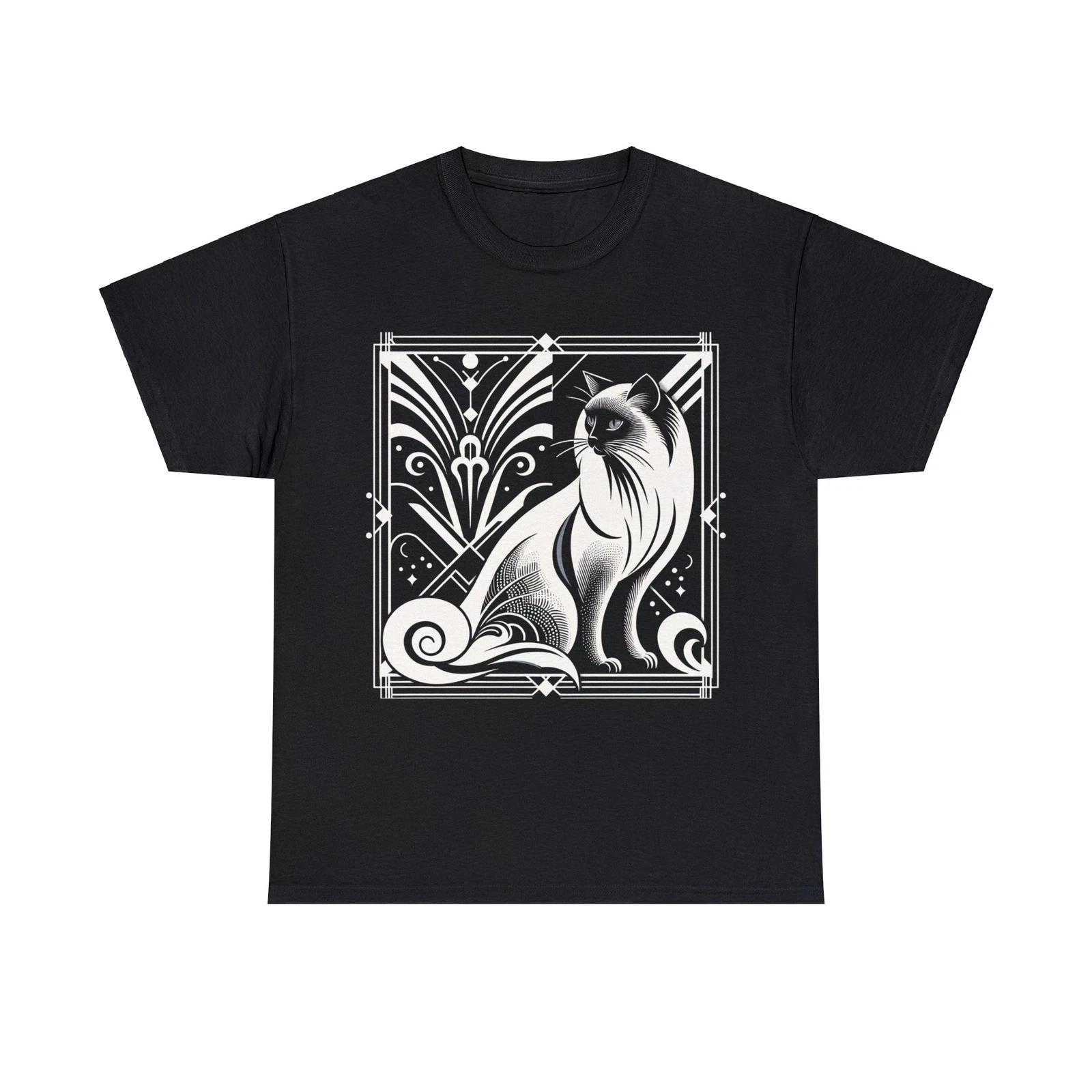 Unisex Adult T Shirt Designer Streetwear Black White Art Deco Cat Pet Lover 2XL