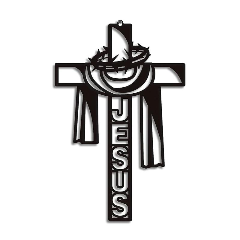Christmas Metal Cross Wall Art Decor Jesus Letter Decorative Holy Ornament for Catholic Christian Church Decorations