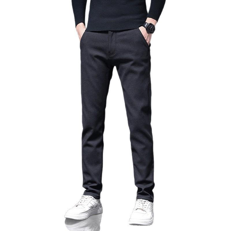 Autumn and Winter New Men's Casual Pants Loose Blue and Long Pants Men's Versatile Trend Solid Color Velvet Straight Pants