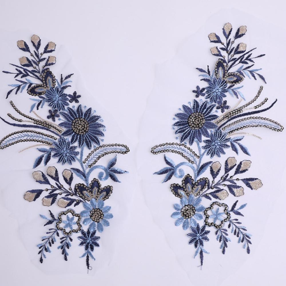 

Элегантная нашивка с вышивкой пайетками, изысканная нашивка для украшения одежды, дизайн костюма синий