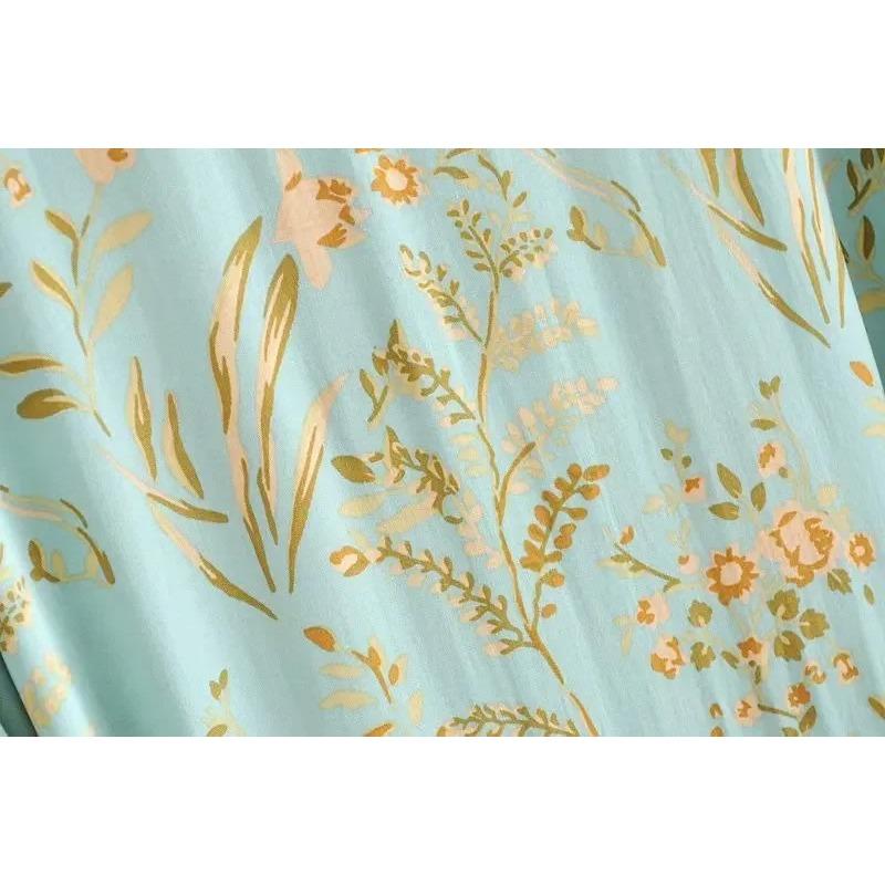 Moda Donna Stampa Floreale Verde Manica a Pipistrello Rayon Spiaggia Boemo Kimono Scollo a V Da Donna Robe Boho