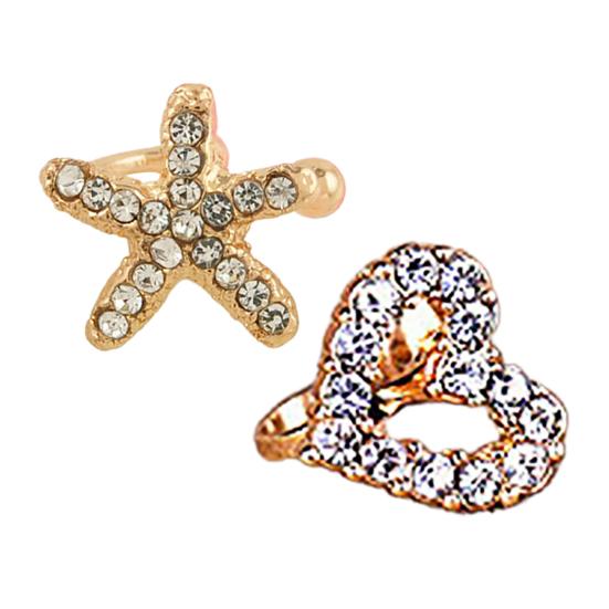 1Pc Earrings Rhinestone Inlaid Jewelry Gift Alloy Starfish Love Style Crystal Rhinestone Clip for Daily Life