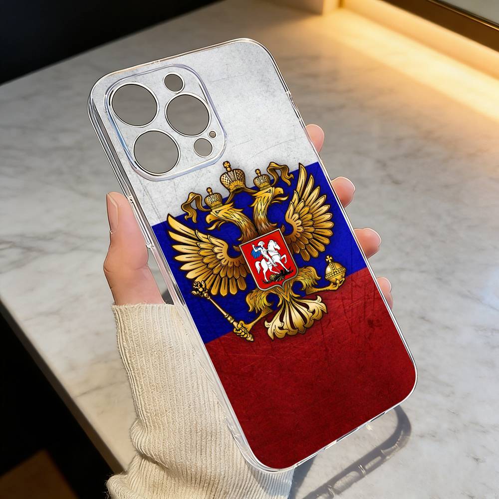 Russia F-Flag National Emblem  Phone Case For iPhone 17 16 15 14 13 12 11 Mini Pro Max Plus Transparent Cover
