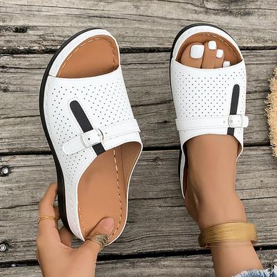 Large Size Thick Soled Hollow Slippers for Summer, New Fish Mouth Car Stitching, Sloping Heel, Belt Buckle, Beach Sandals