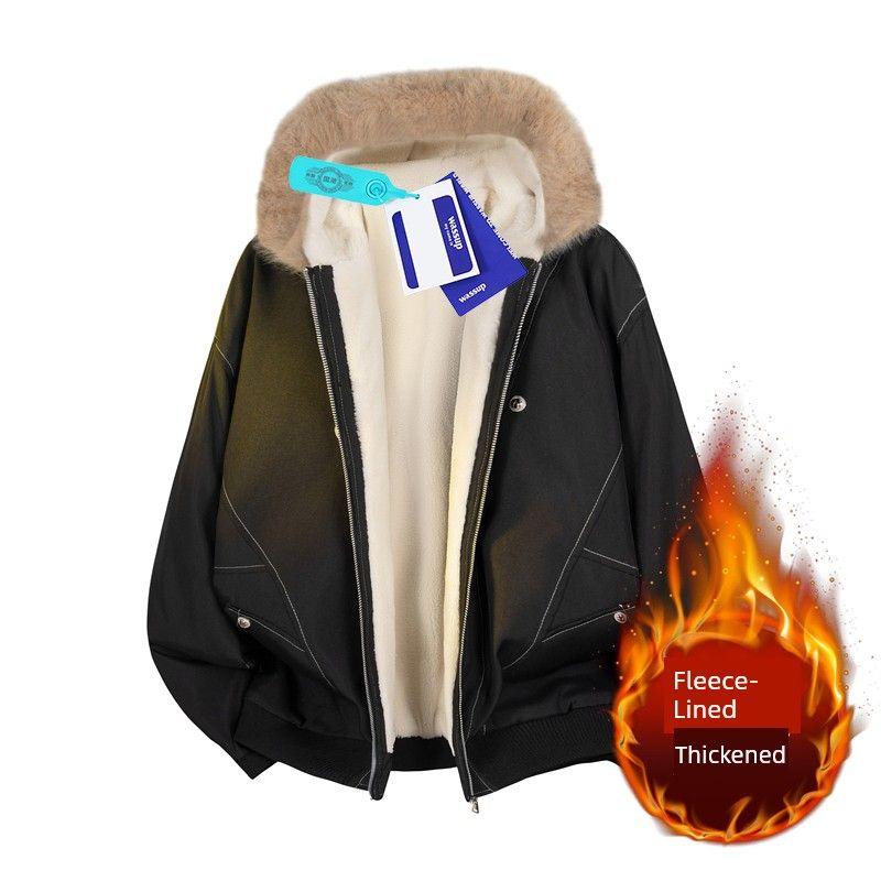 Wassup Fur Collar Mountain Carving Jacket for Men, Winter 2026 New Style, Fleece-Lined, Warm, Cold-Proof, Thickened Parka Coat