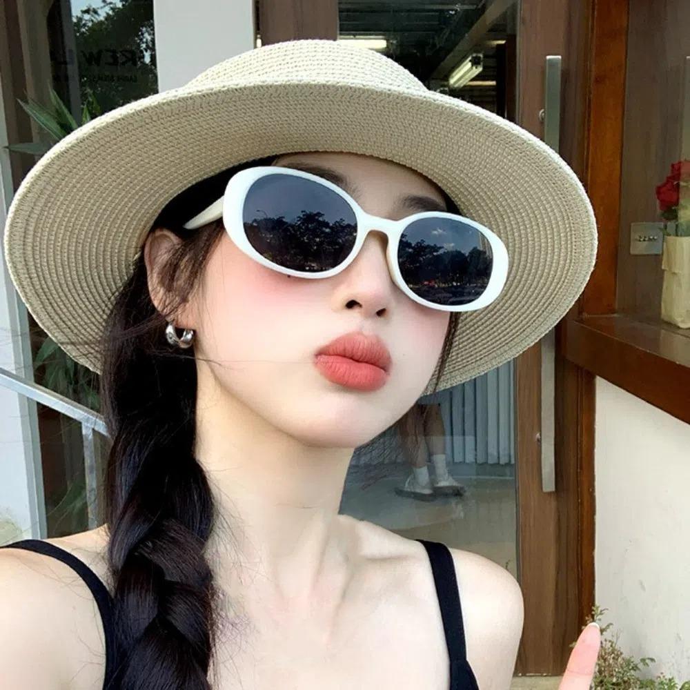 Elegant Straw Woven Hat Breathable Women's Sun Hat Simple Beach Flat Top Hat  Ladies