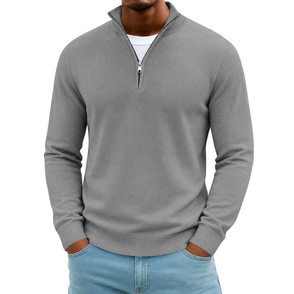 Men's Half Zip Mock Neck Knit Sweater Long Sleeve Pullover Business Casual Top