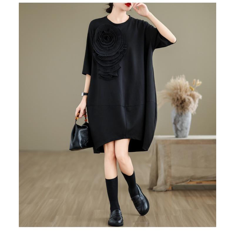 DIMANAF New 2026 Women Plus Size Summer Short Dress Loose Oversize Maxi Elegant Lady Floral Black Dress Sundress Beach