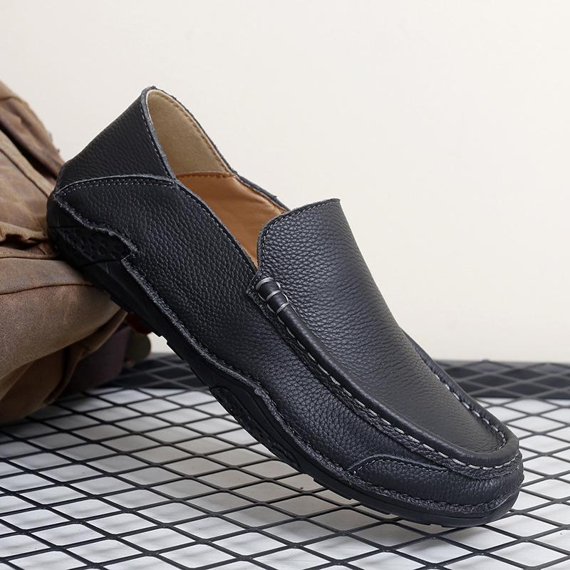 Men s New Style Slip-on Leather Loafers - Easy On/Off Driving Shoes for Spring and Autumn 44 чёрный