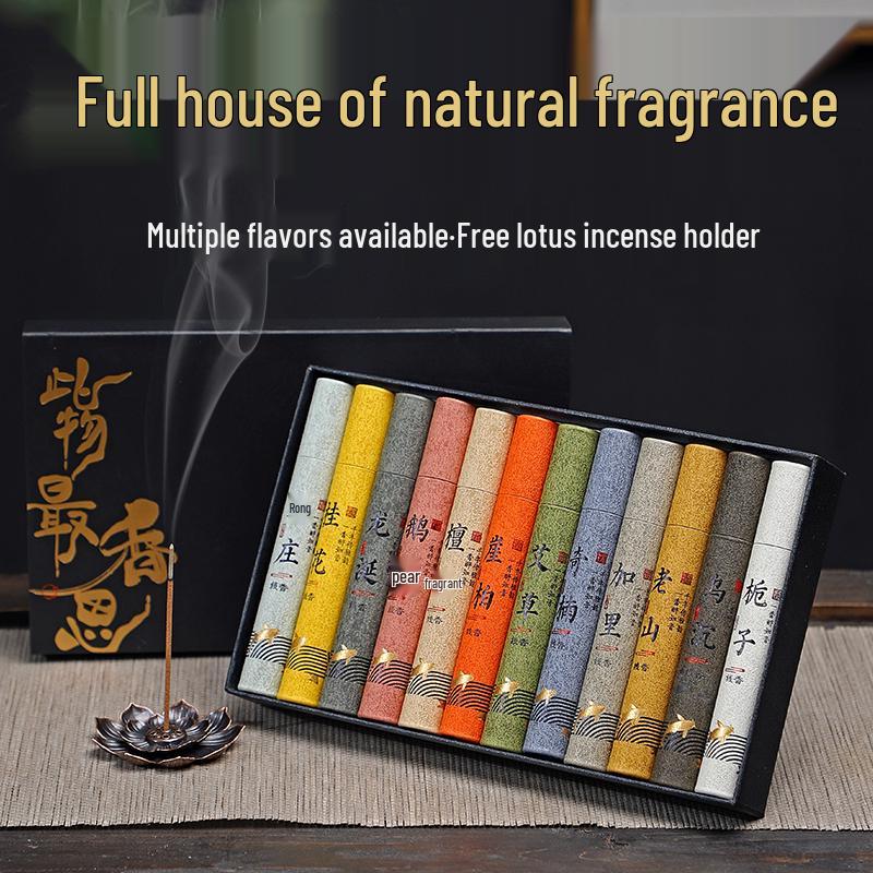 12 Most Missed Flavors Gift Box: Chinese Classic Incense Sticks for Indoor Aromatherapy - Featuring Goose Pear, Ziyang Agarwood, Sandalwood Gardenia (Floral Scent), ~25 sticks [No Holder]