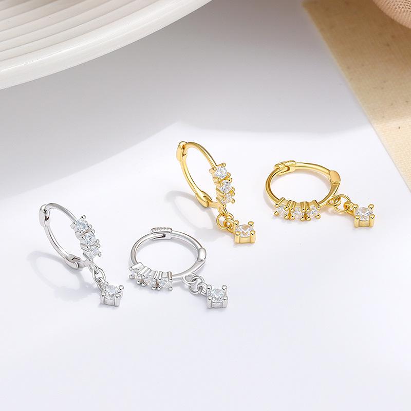 Genuine 925 Sterling Silver Star Hoop Earrings Statement Wedding Jewelry Clear CZ Earring for Women Fine Jewelry