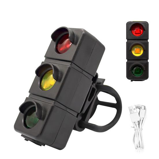 Traffic Light Bicycle Taillight 3 Colors USB Rechargeable Universal MTB Road Mountain Bike Night Riding Warning Strap Rear Lamp Bike Accessories
