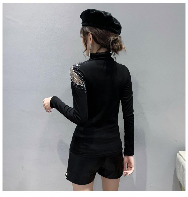 Zima 2023 Rolák Dutý Diamant Dlouhý Rukáv Sametové Teplé Tričko Dámský Top